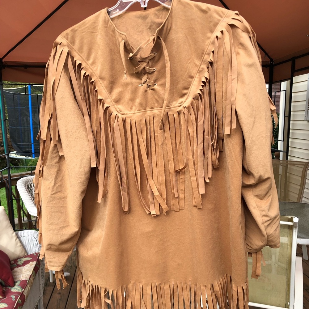 Hand-made pioneer-style fringed pull-over